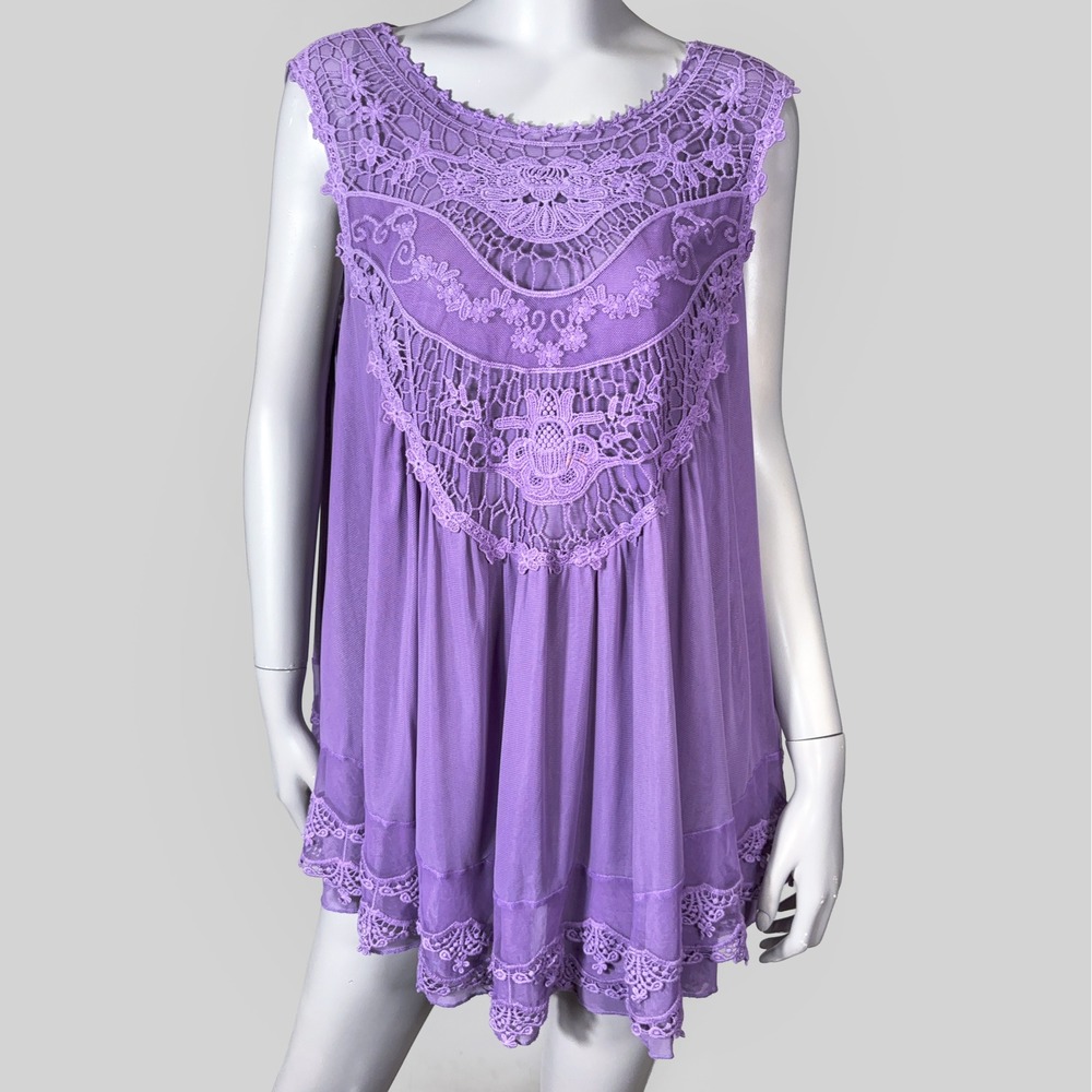 Indigo Thread Top Women Plus 2X Purple Lace fairy Whimsygoth Babydoll